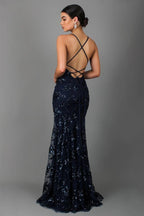 Robe longue paillettes bretelles fines pour femme