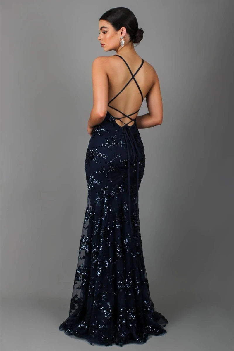 Robe longue paillettes bretelles fines pour femme