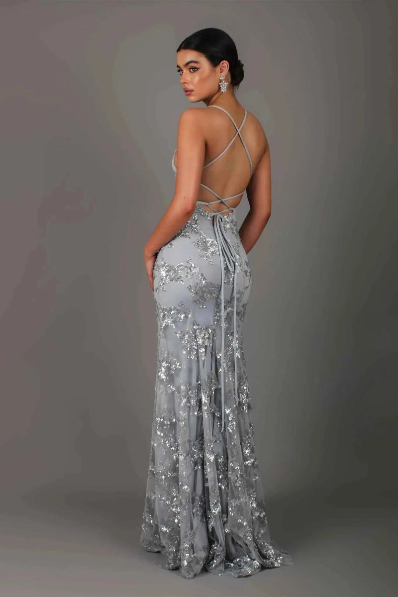 Robe longue paillettes bretelles fines pour femme