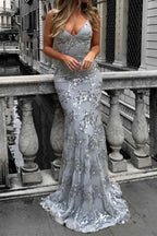 Robe longue paillettes bretelles fines pour femme