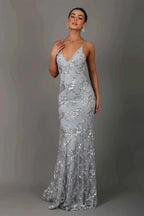 Robe longue paillettes bretelles fines pour femme