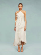Robe longue plissée asymétrique une épaule