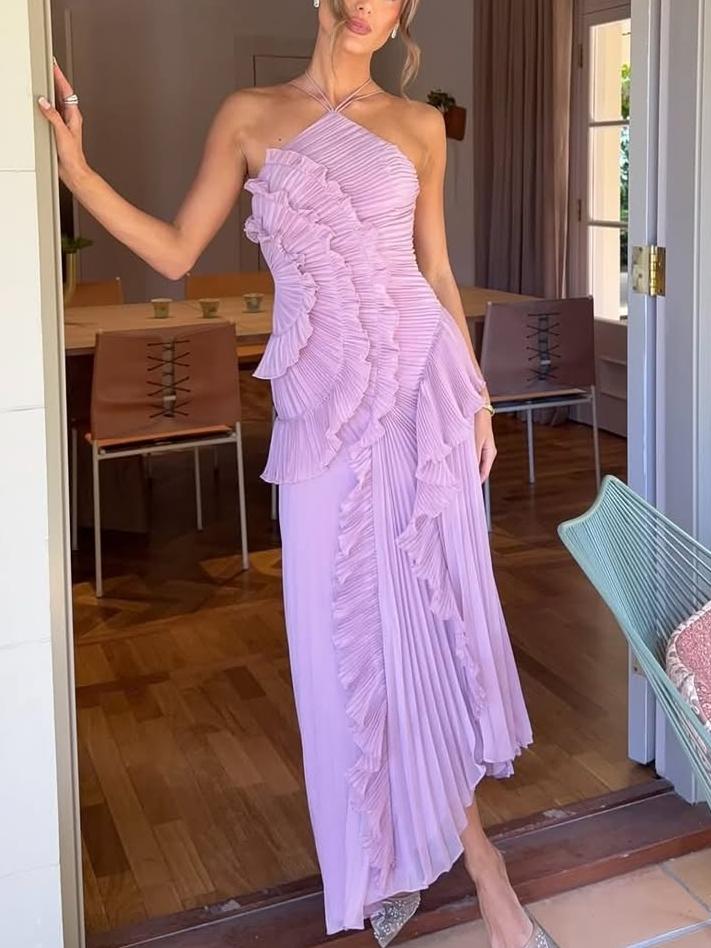 Robe longue plissée asymétrique une épaule