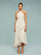 Robe longue plissée asymétrique une épaule