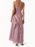 Robe longue plissée asymétrique une épaule