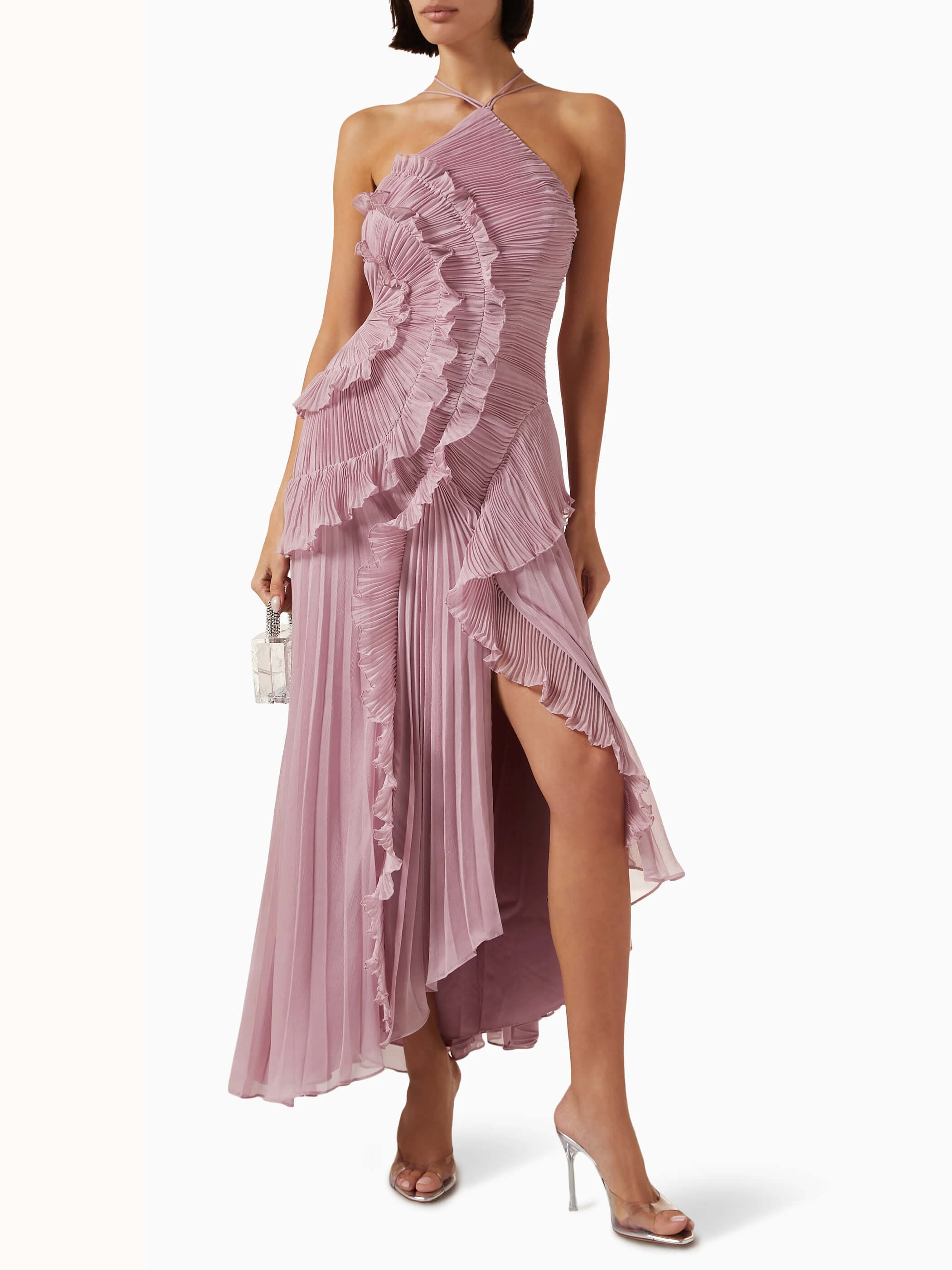 Robe longue plissée asymétrique une épaule