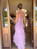 Robe longue plissée asymétrique une épaule