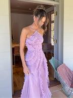 Robe longue plissée asymétrique une épaule