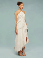Robe longue plissée asymétrique une épaule