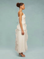 Robe longue plissée asymétrique une épaule