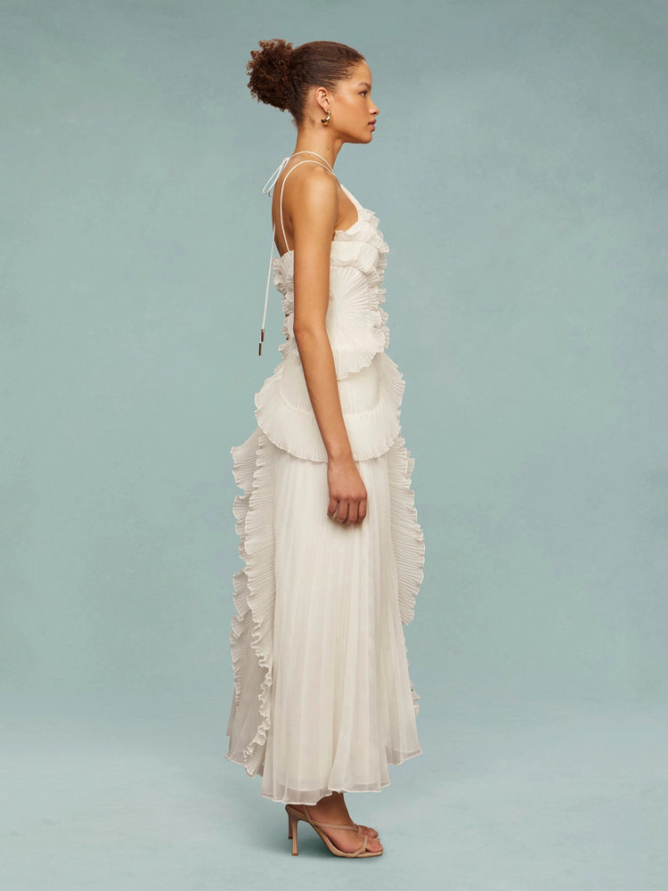 Robe longue plissée asymétrique une épaule