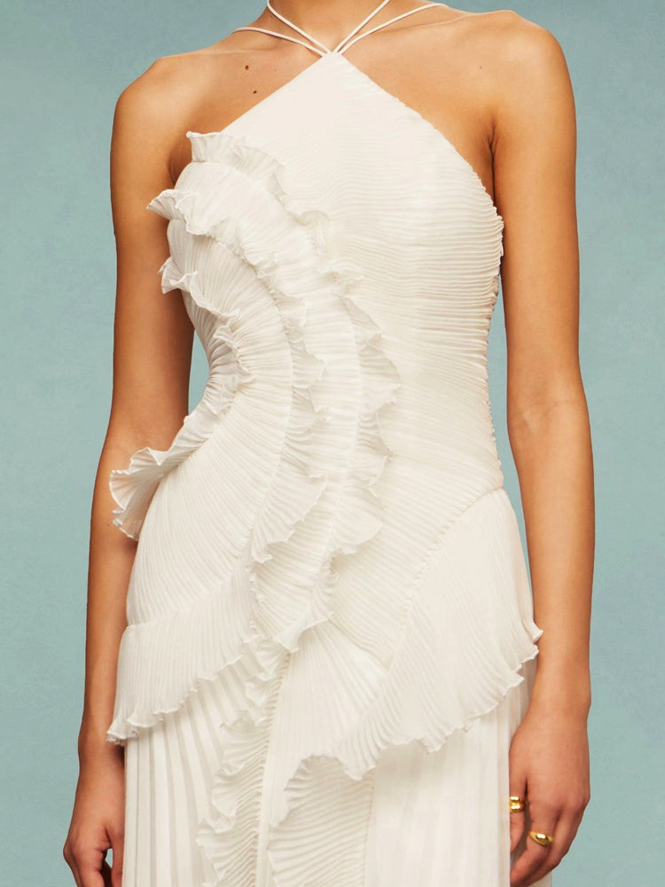 Robe longue plissée asymétrique une épaule
