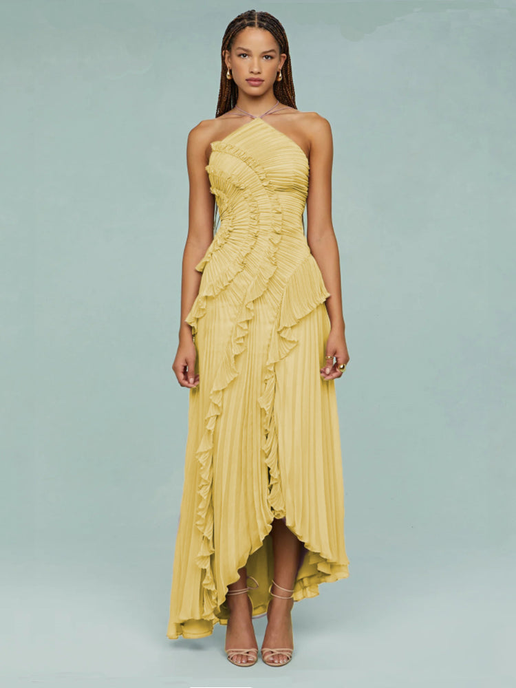 Robe longue plissée asymétrique une épaule