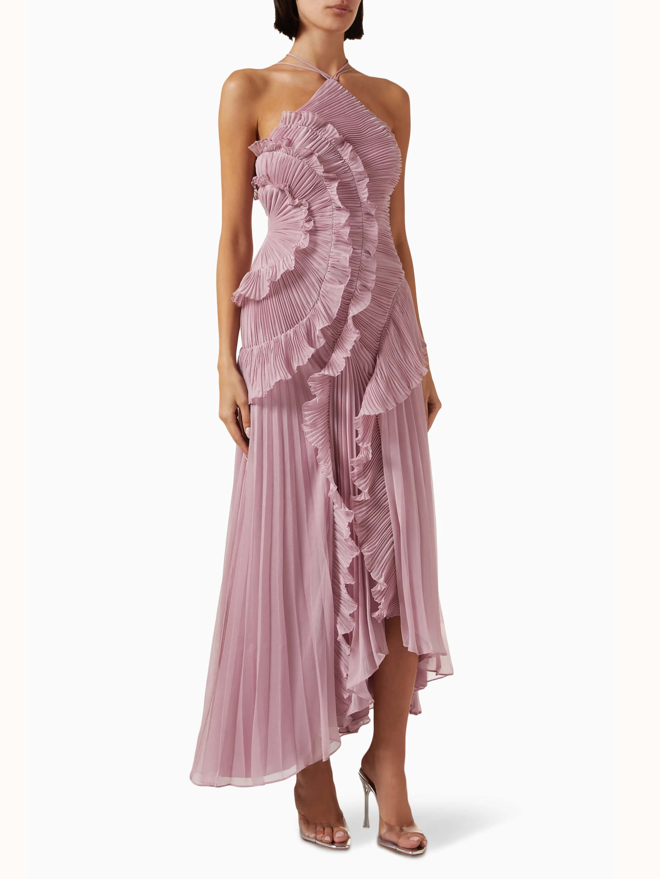 Robe longue plissée asymétrique une épaule