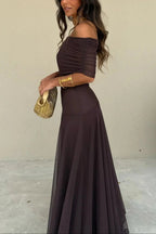 Robe longue plissée asymétrique une épaule pour femme