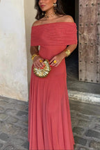 Robe longue plissée asymétrique une épaule pour femme