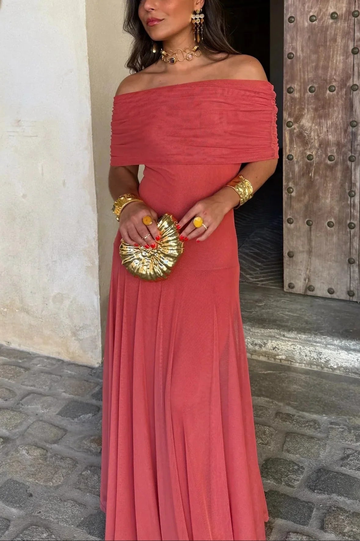 Robe longue plissée asymétrique une épaule pour femme