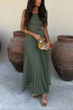 Robe longue plissée asymétrique une épaule pour femme