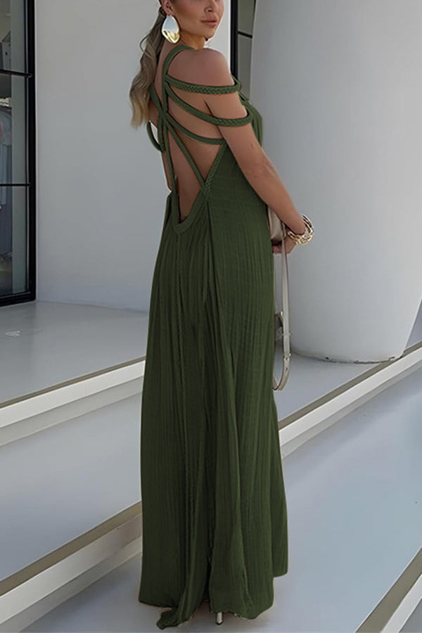 Robe longue plissée détails tressés épaules dénudées pour femme – vue 3