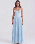 Robe longue plissée bustier bleu pastel