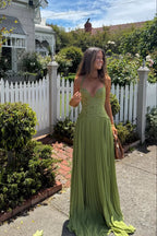 Robe longue plissée bustier dentelle pour femme