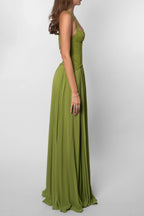 Robe longue plissée bustier dentelle pour femme