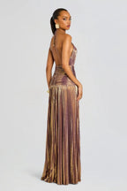 Robe longue plissée col halter fendue pour femme – vue 7