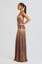 Robe longue plissée col halter fendue pour femme – vue 8