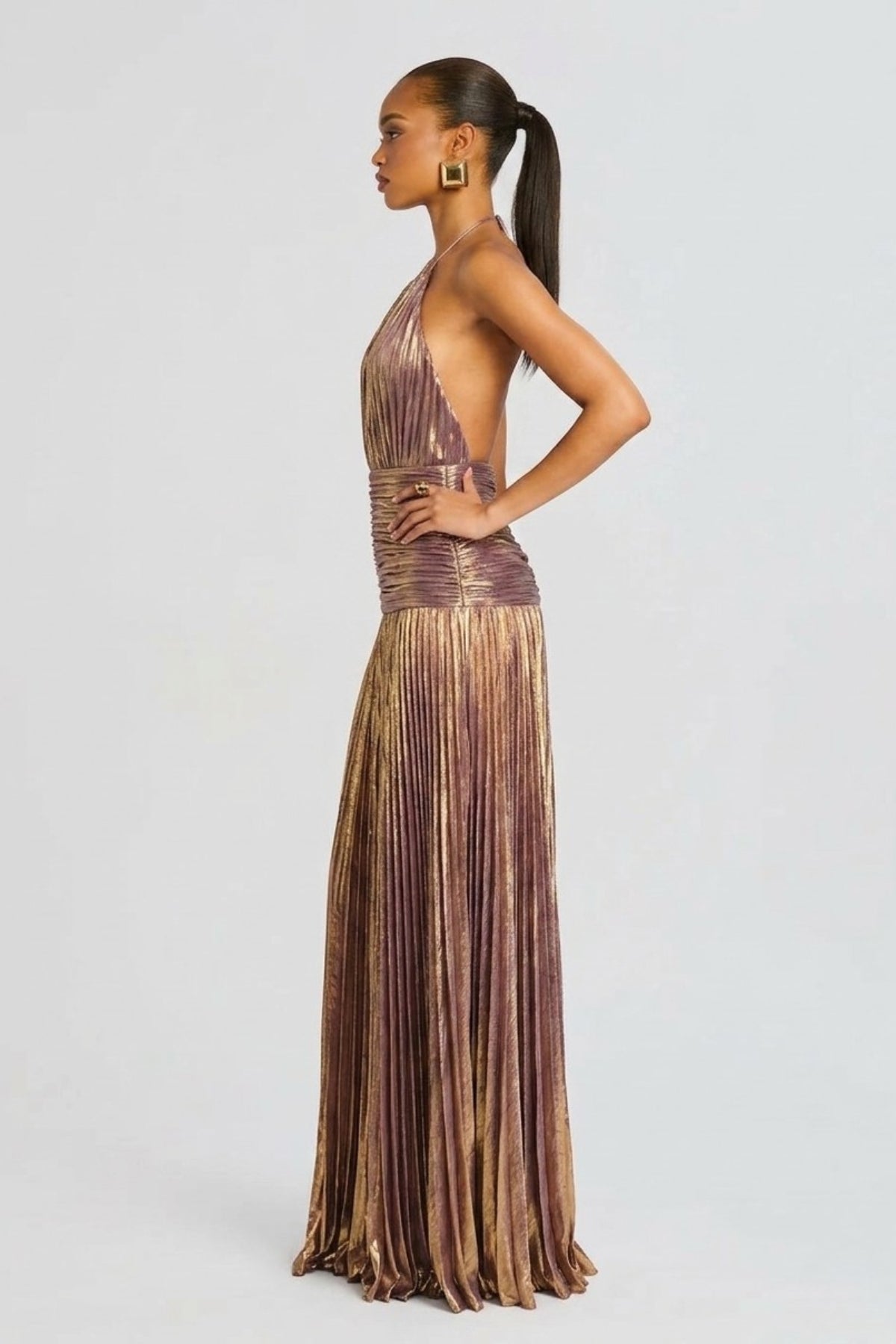 Robe longue plissée col halter fendue pour femme – vue 8