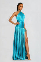 Robe longue plissée col halter fendue pour femme – vue 10