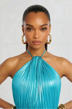 Robe longue plissée col halter fendue pour femme – vue 11