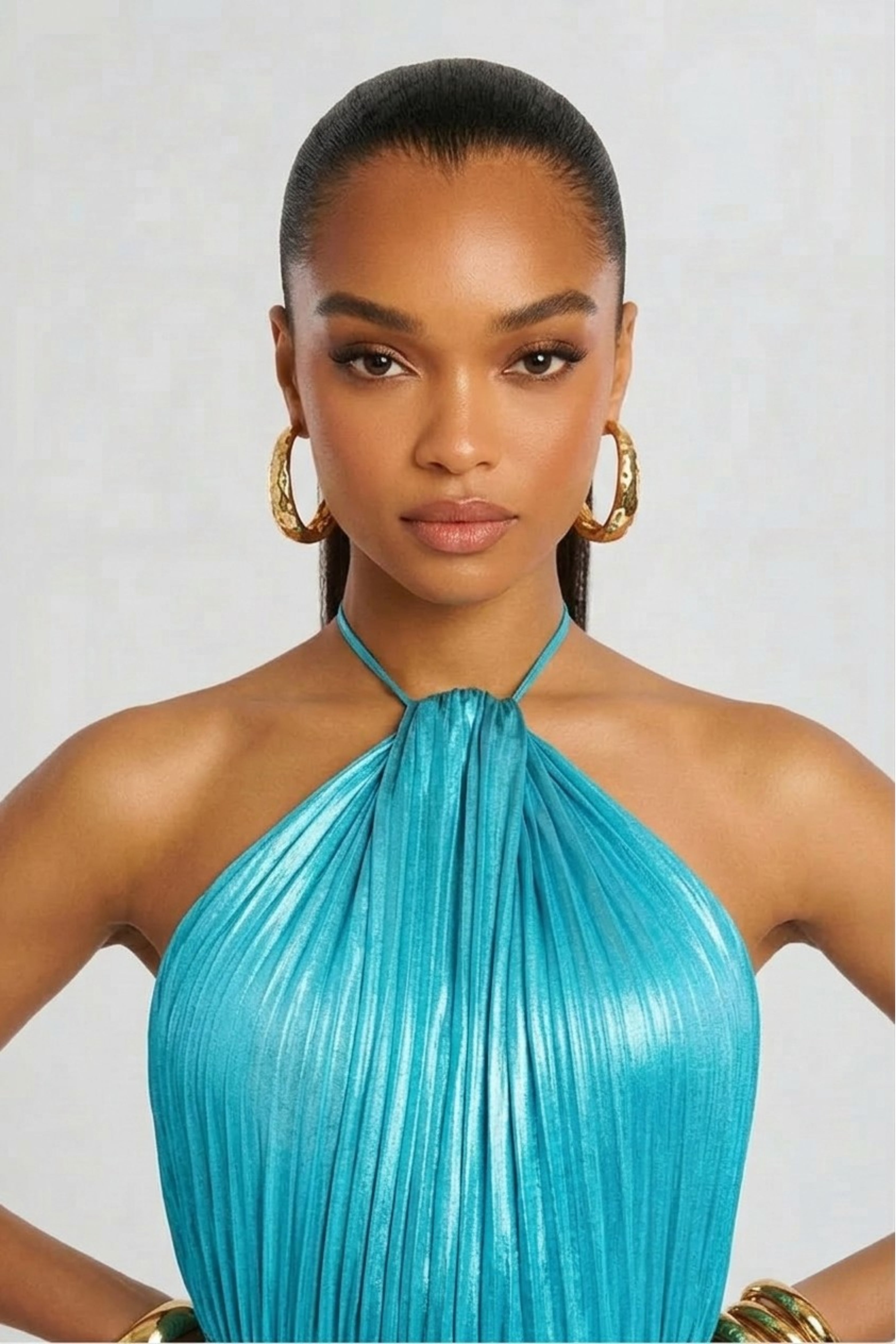 Robe longue plissée col halter fendue pour femme – vue 11