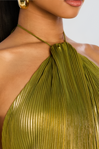 Robe longue plissée col halter fendue pour femme – vue 4