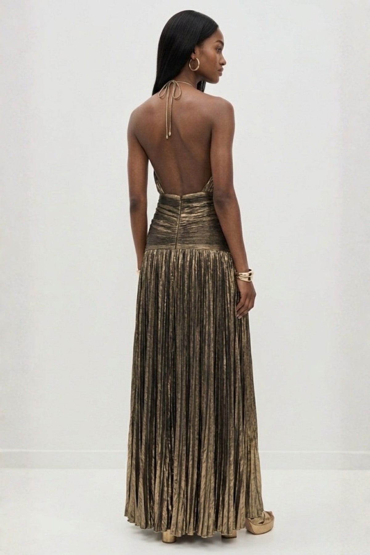 Robe longue plissée col halter fendue pour femme – vue 5