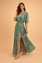 Robe longue portefeuille à fente latérale pour femme – vue 2