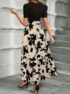 Robe maxi fleurie taille haute à nœud