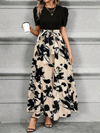 Robe maxi fleurie taille haute à nœud