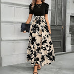 Robe maxi fleurie taille haute à nœud