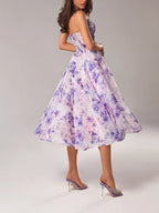 Robe midi évasée à bretelles fleuries