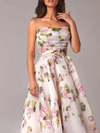 Robe midi évasée à bretelles fleuries