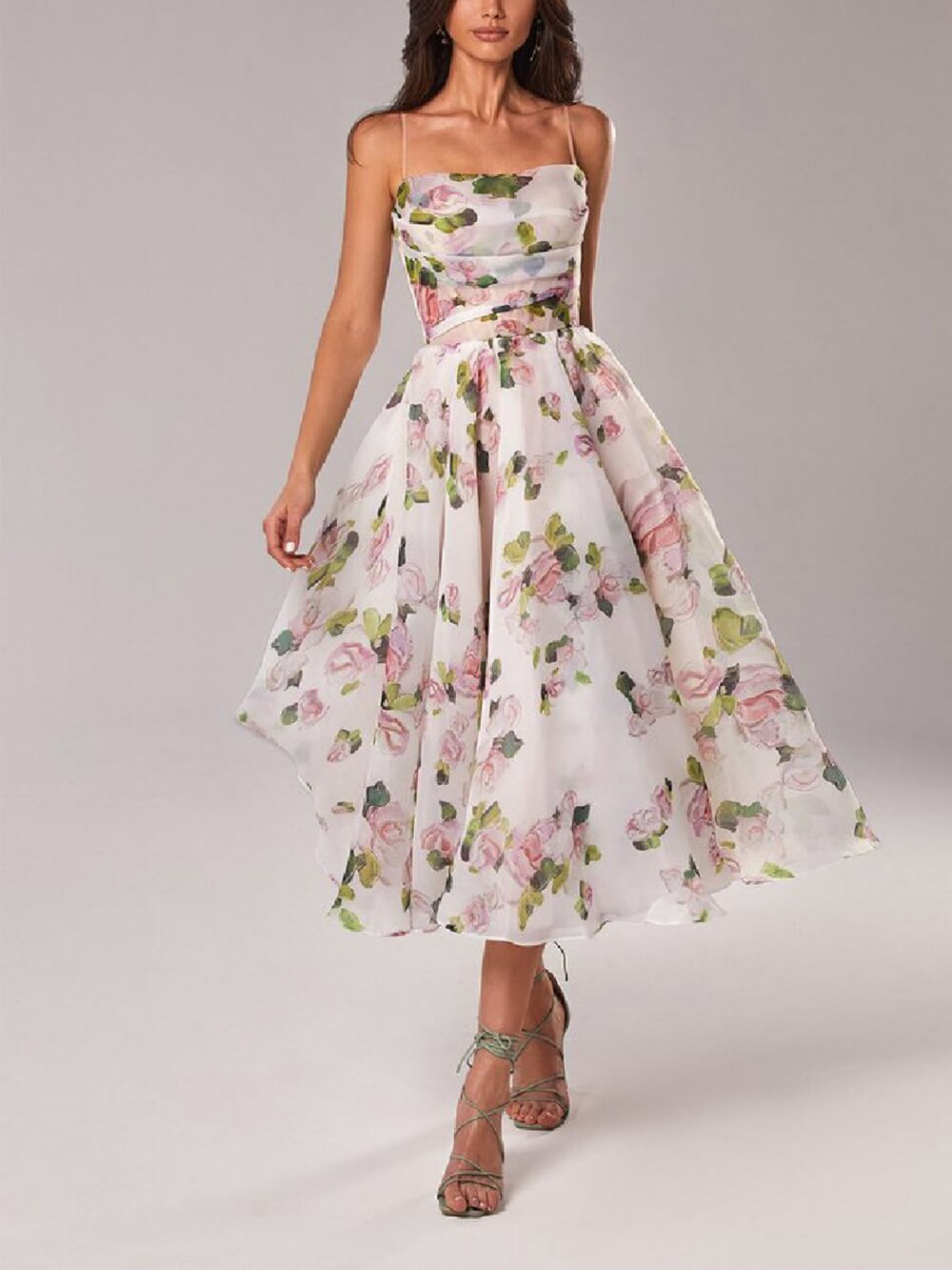 Robe midi évasée à bretelles fleuries
