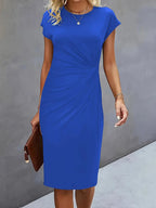 Robe midi ajustée col rond manches courtes pour femme