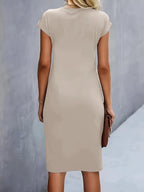 Robe midi ajustée col rond manches courtes pour femme