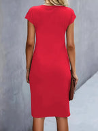 Robe midi ajustée col rond manches courtes pour femme