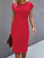 Robe midi ajustée col rond manches courtes pour femme