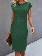 Robe midi ajustée col rond manches courtes pour femme