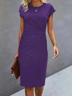 Robe midi ajustée col rond manches courtes pour femme