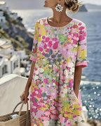 Robe midi ample à imprimé floral multicolore pour femme