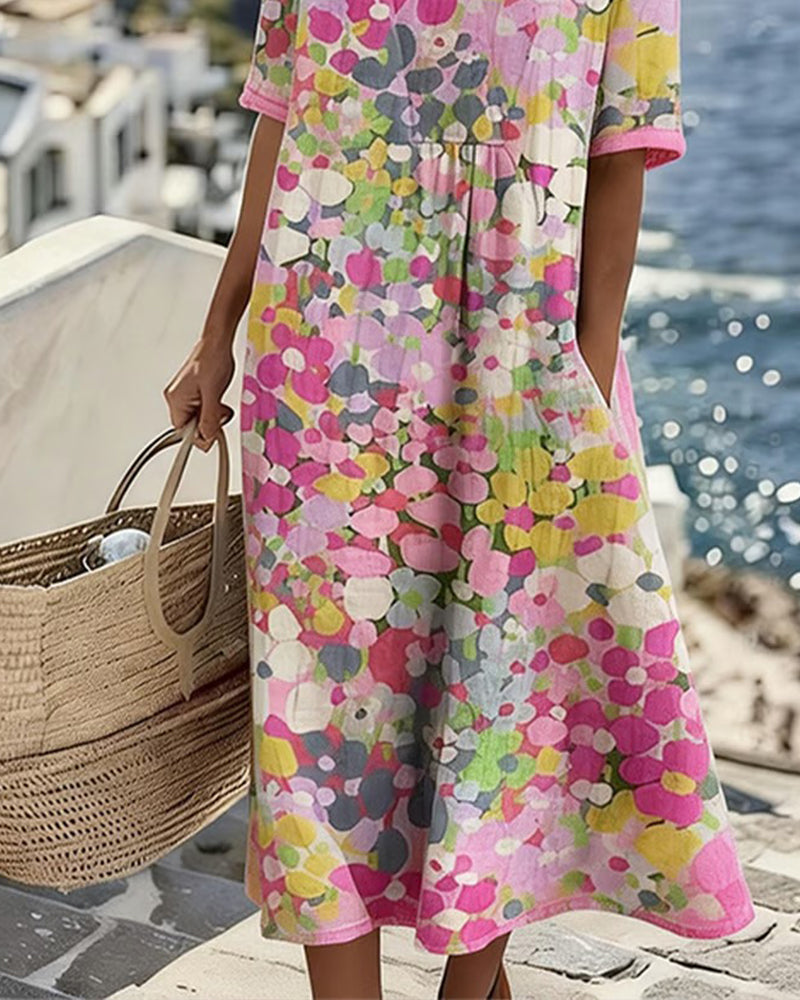 Robe midi ample à imprimé floral multicolore pour femme