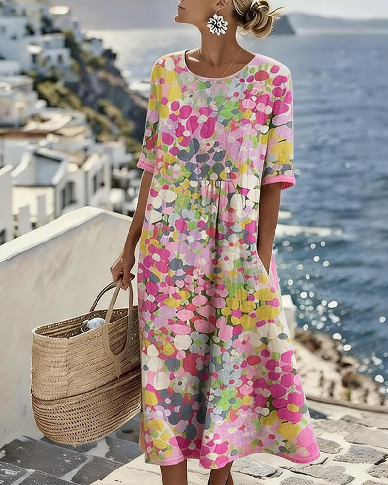 Robe midi ample à imprimé floral multicolore pour femme
